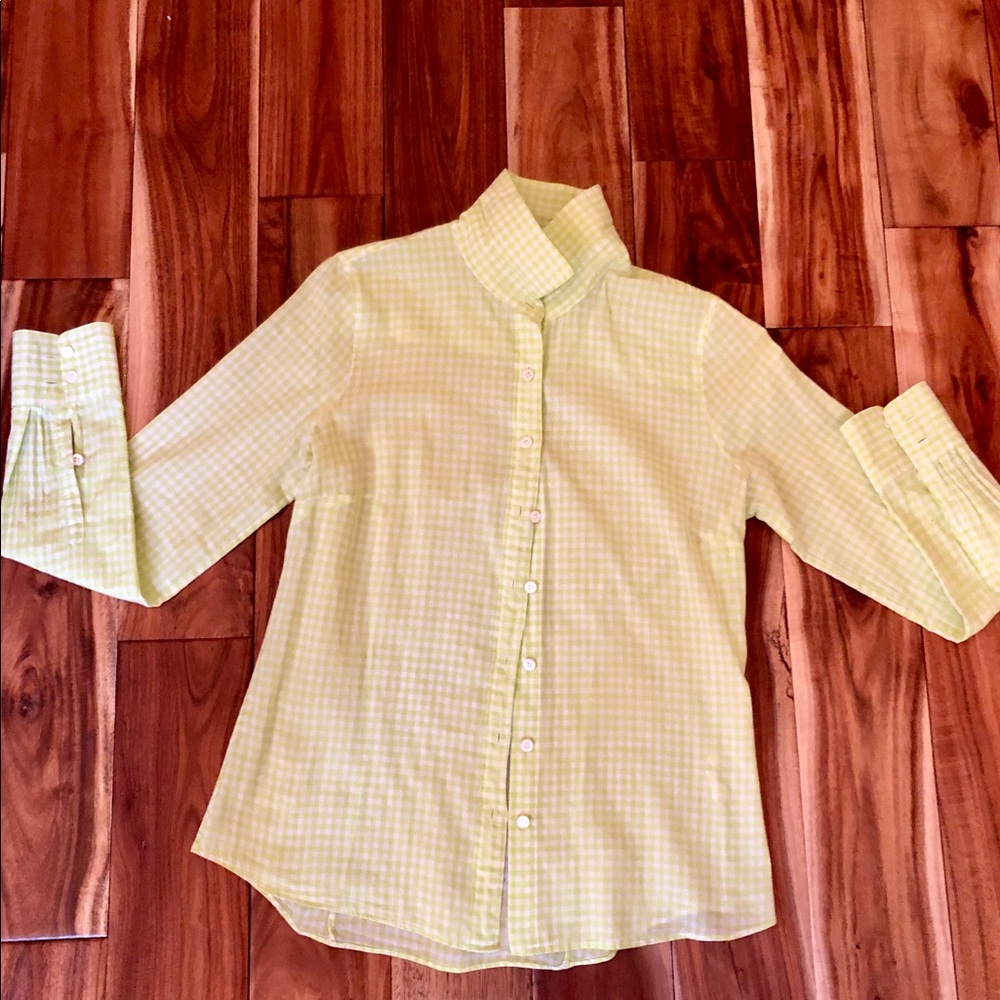 J Crew Lime Gingham Perfect Shirt